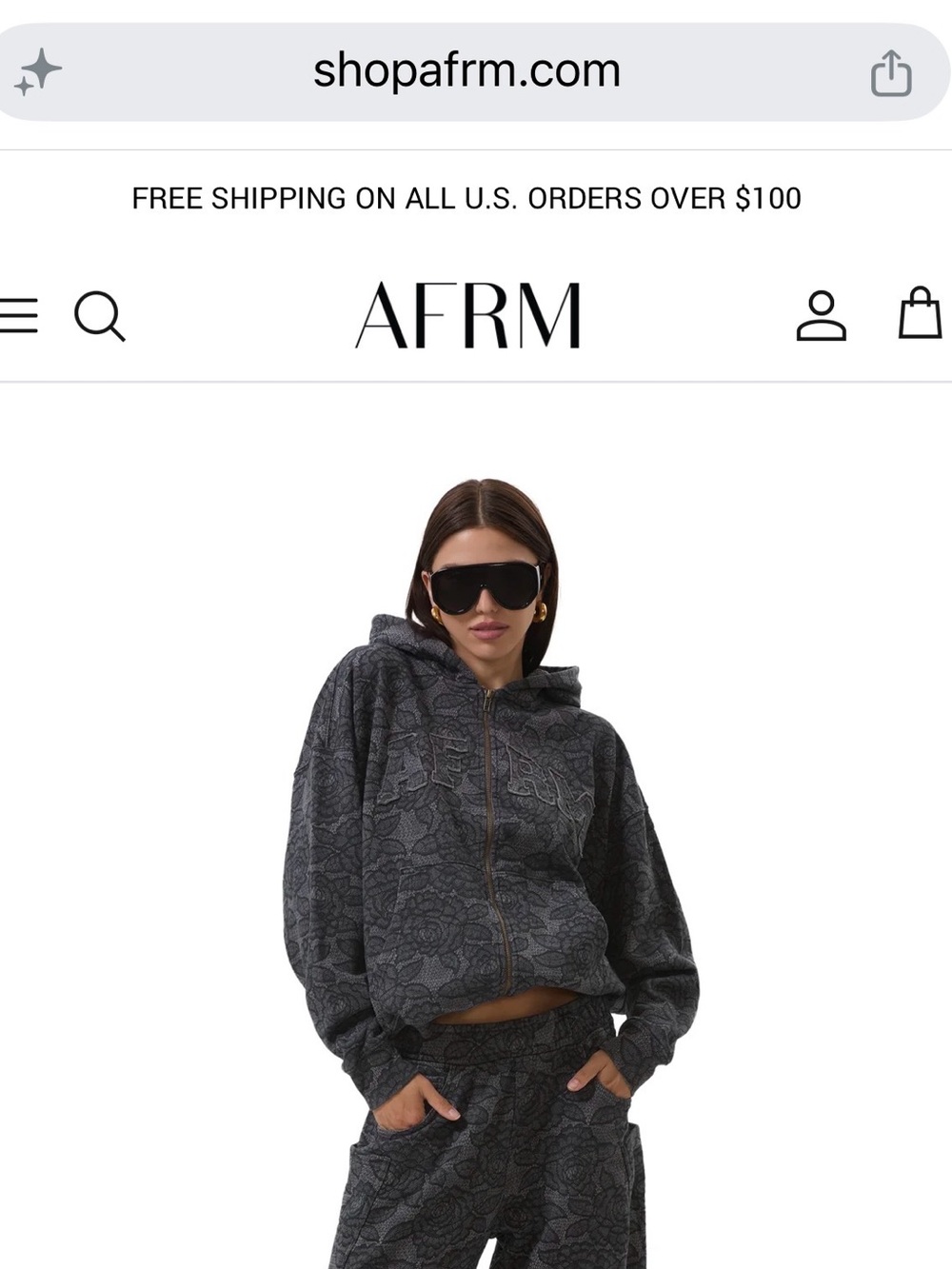 AFRM black lace hoodie (Cameron Zip Up Hoodie)